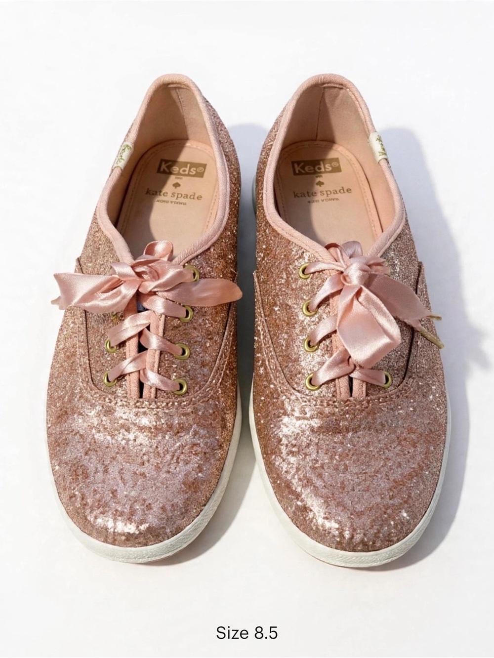 Keds x Kate Spade Champion Rose Gold Glitter Sneakers 8.5 | Satin Lace Wedding B